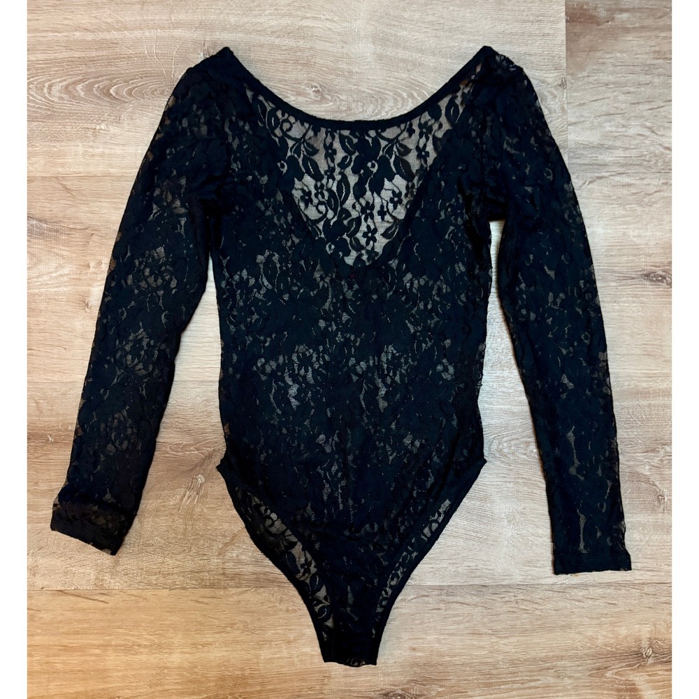 Blush Black Lace Long Sleeve Low Back Streetware Grunge Bodysuit
